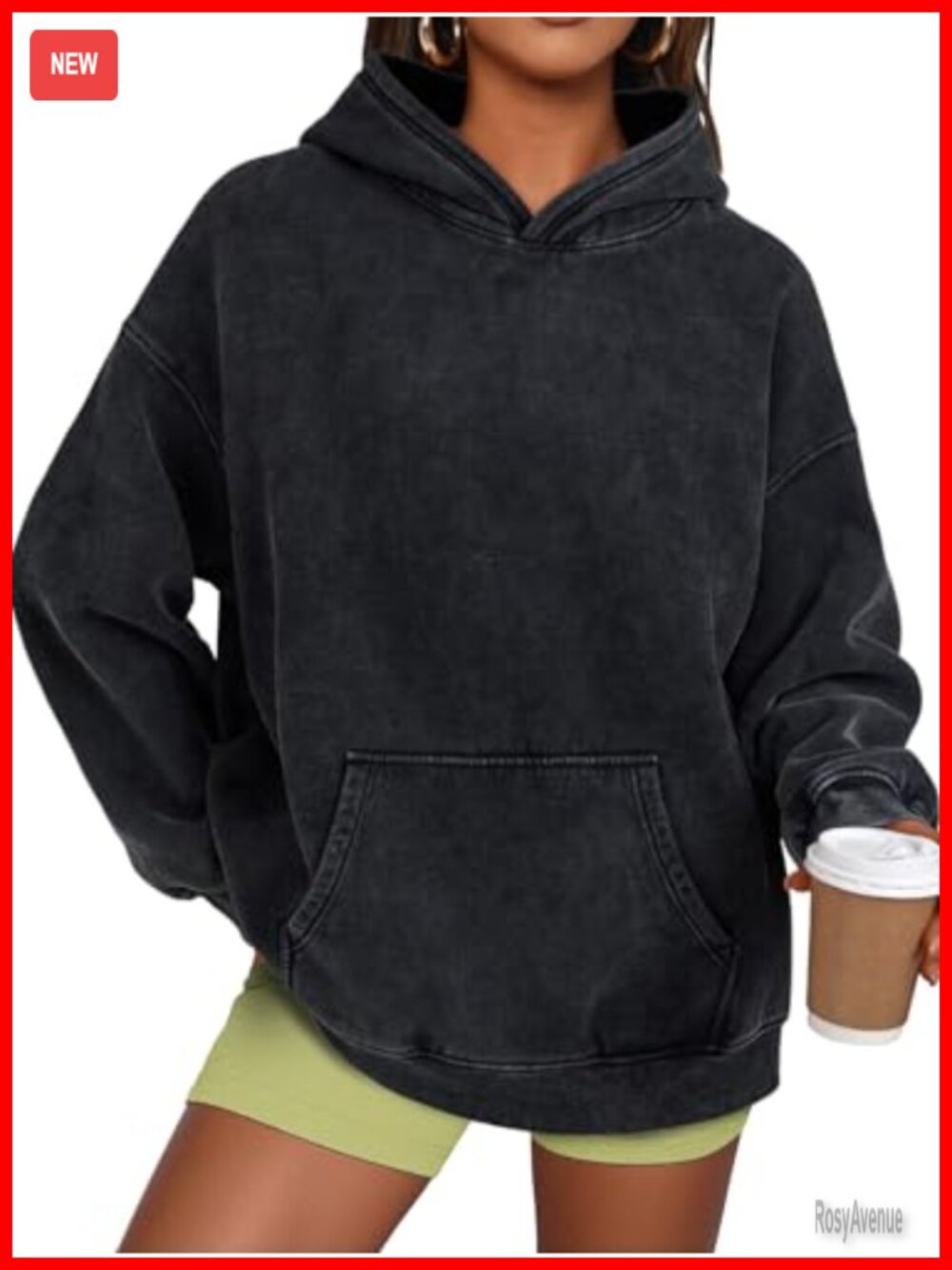 Oversized Acid Wash Hoodie Sweatshirt Cotton Polyester Pullover